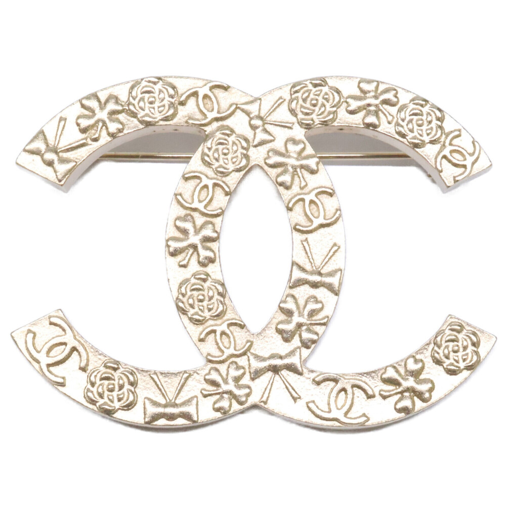 CHANEL Chanel Excellent Condition 08A Multi-Icon Coco Mark Brooch Light Gold ...